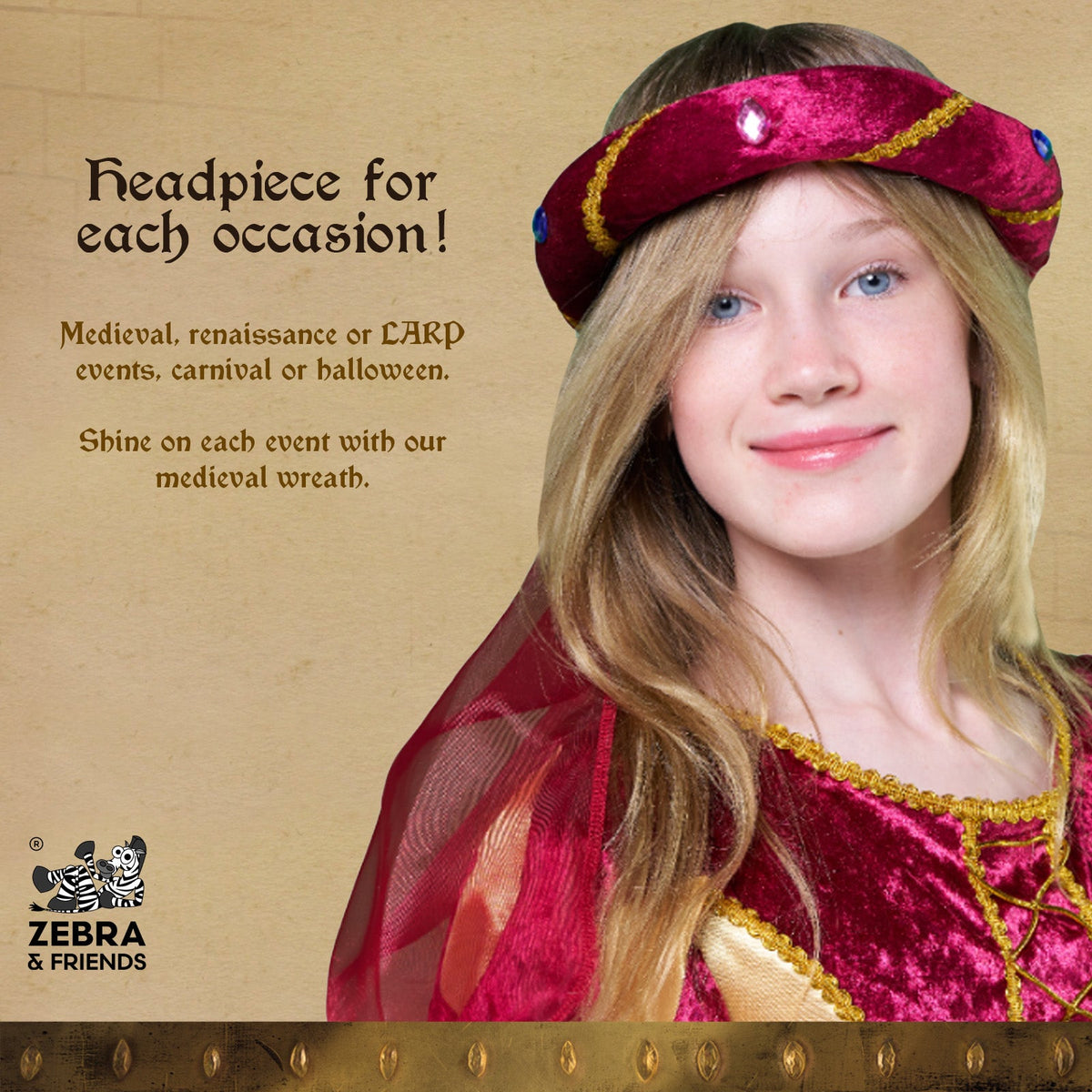 3712/8 Medieval Tiara Rosalin Burgundy - Medieval collection