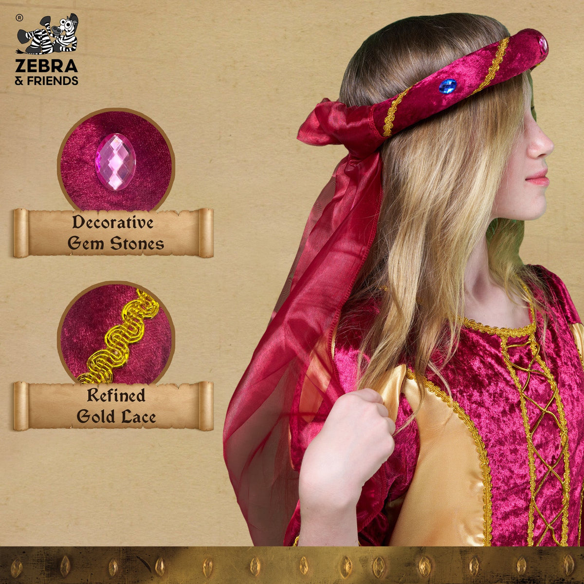 3712/8 Medieval Tiara Rosalin Burgundy - Medieval collection