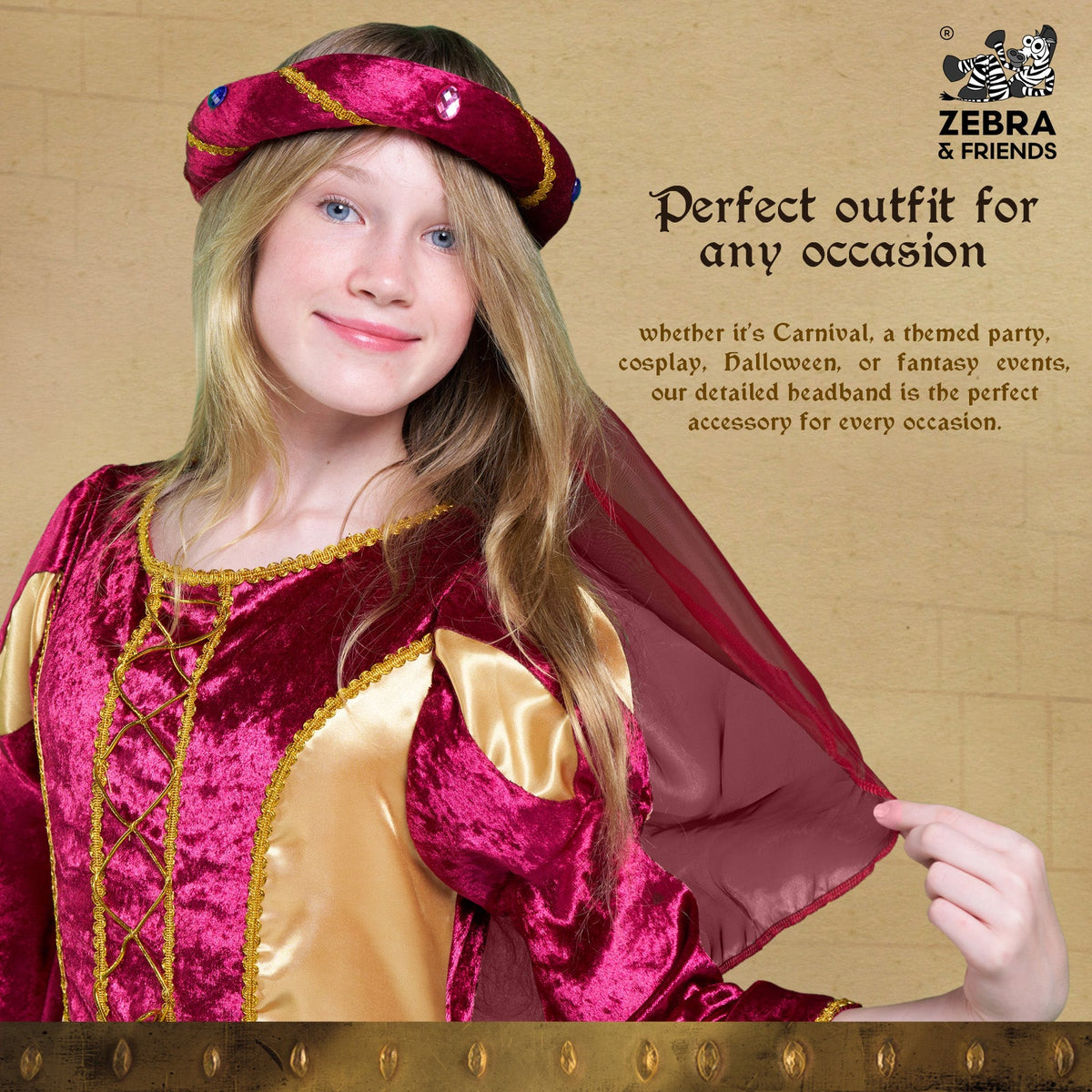 3712/8 Medieval Tiara Rosalin Burgundy - Medieval collection