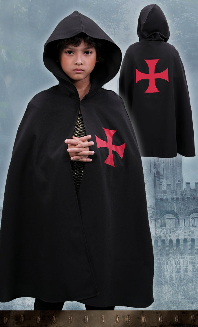 1817 Hooded Templar cape Black/Red - Medieval collection