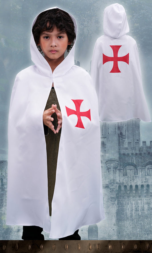 1819  Hooded Templar cape White/Red - Medieval collection
